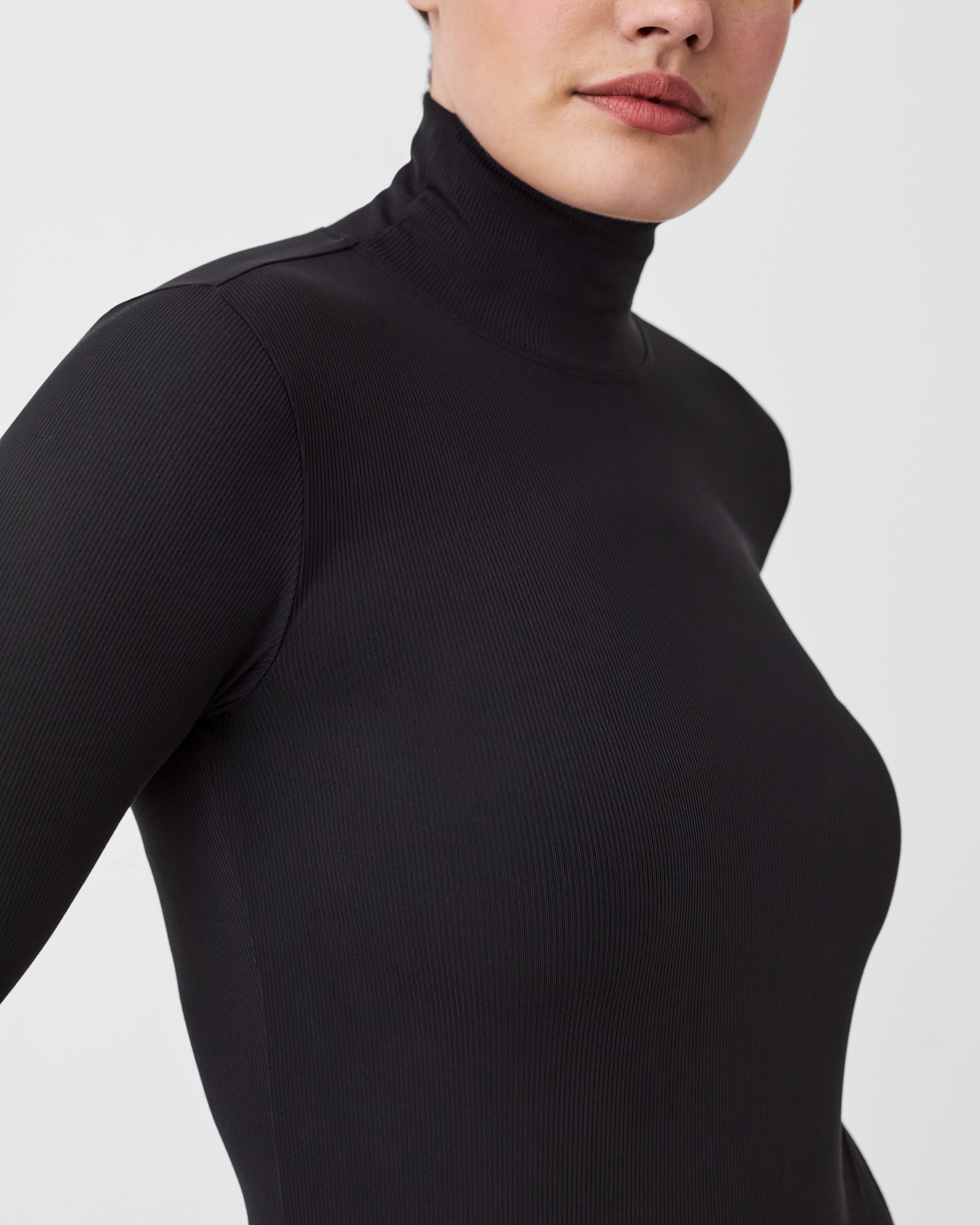 Spanx Long Sleeve Turtleneck Thong Bodysuit Classic Black – The