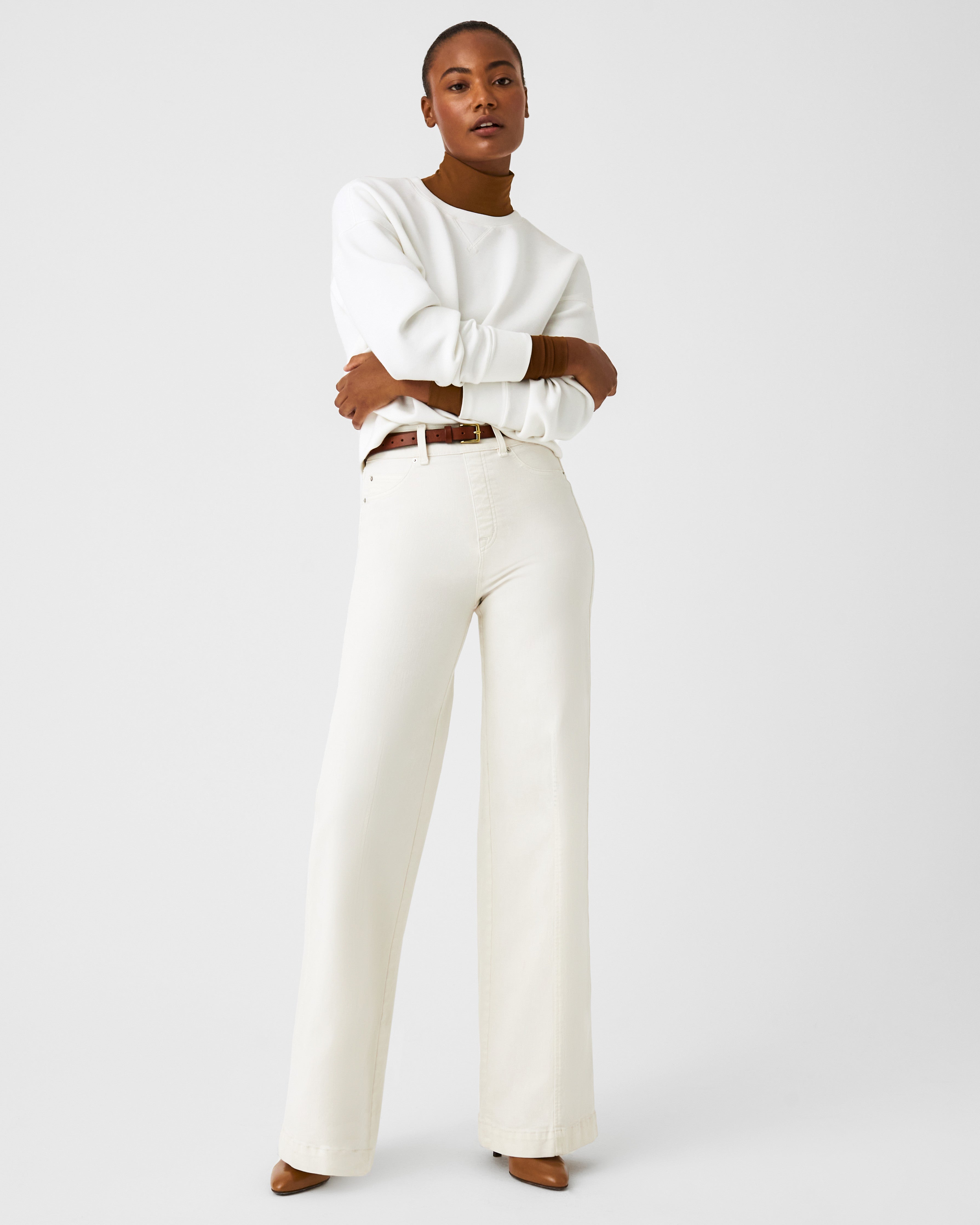 Seamed Front Wide Leg Jeans, Ecru curated on LTK  Wide leg jeans outfit, Wide  leg jeans, White jeans outfit summer