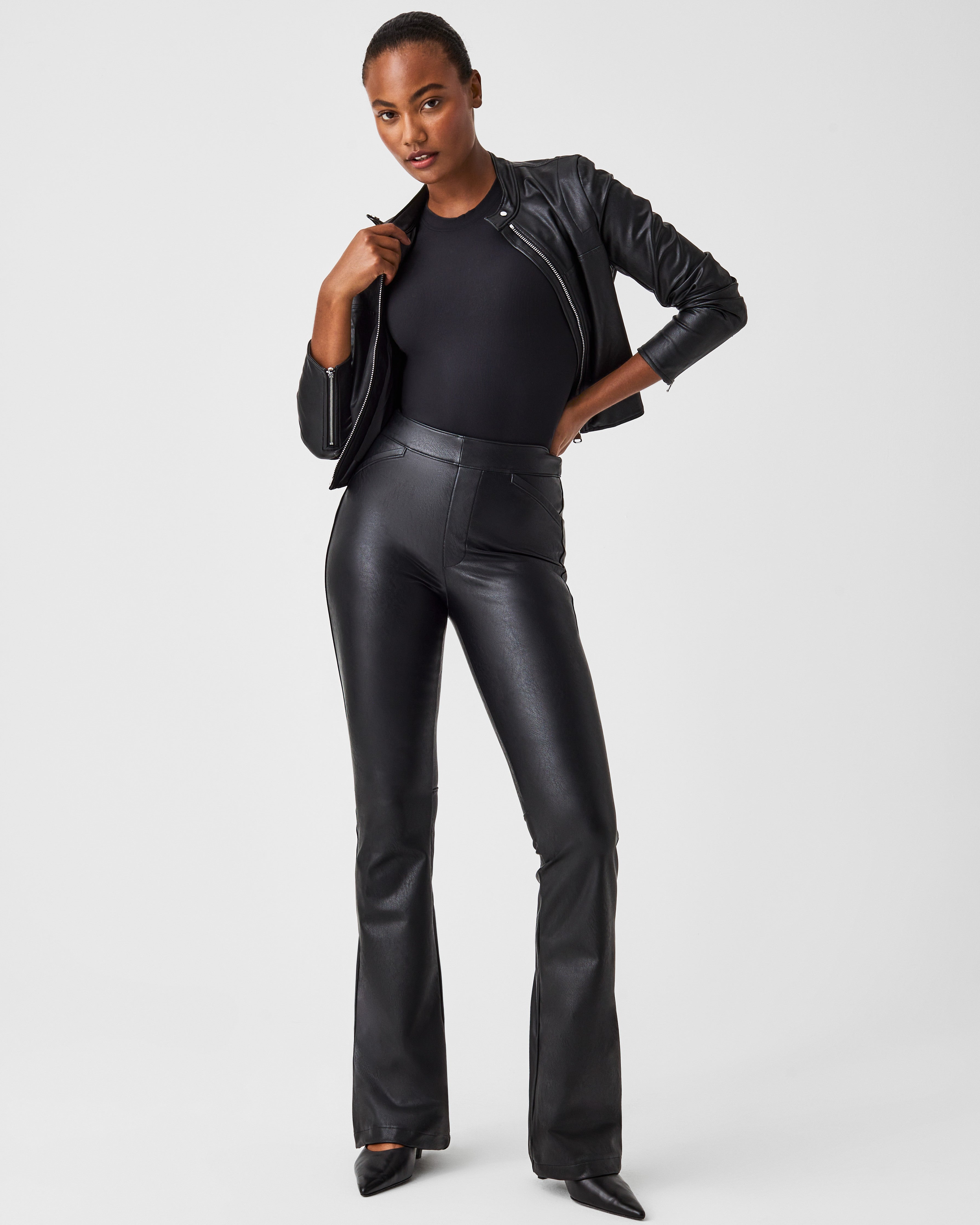 SPANX, Pants & Jumpsuits, Spanx Vegan Leather Metallic Moto Leggings Black  Size Large