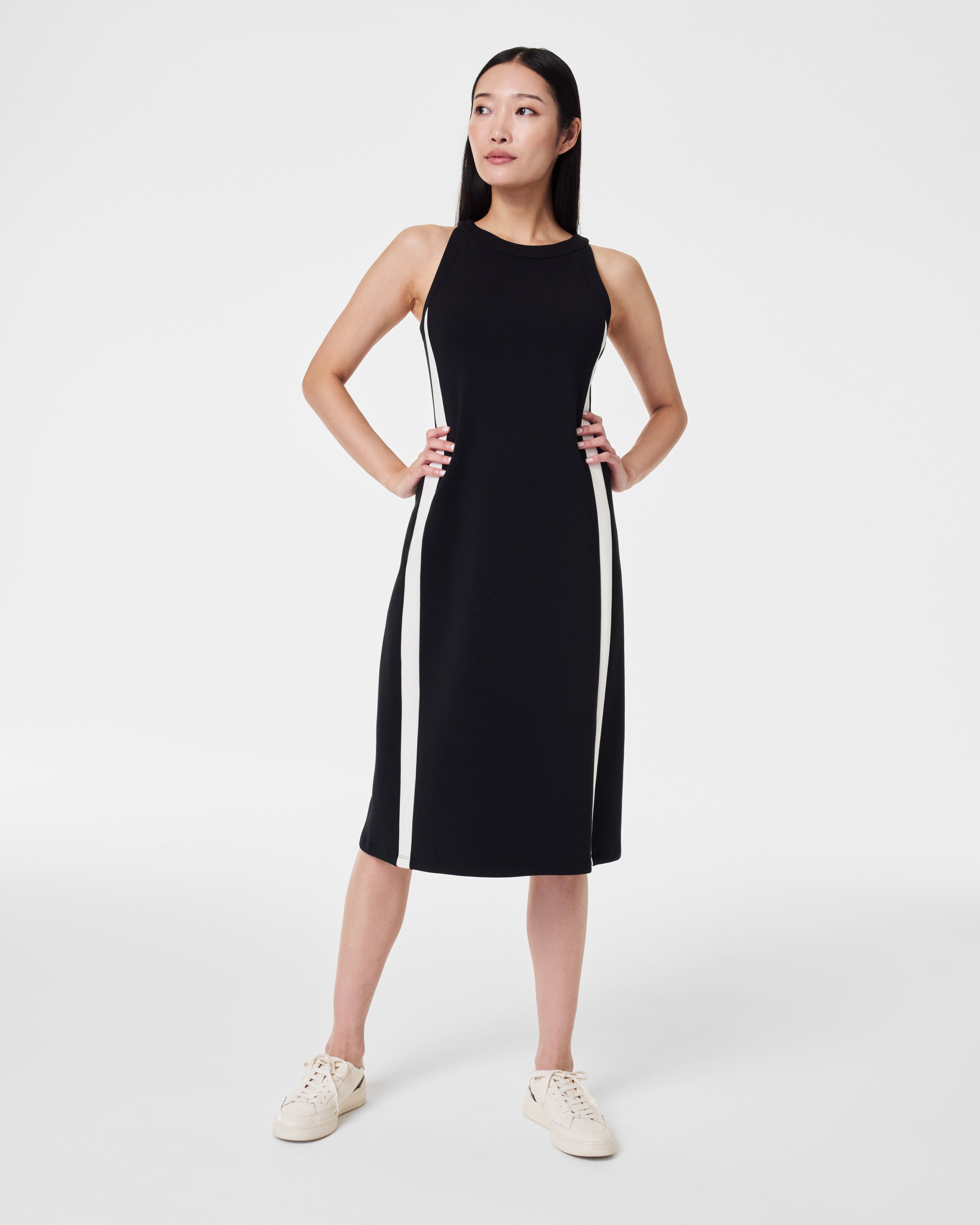 Spanx Aire Black Side Stripe Midi Dress
