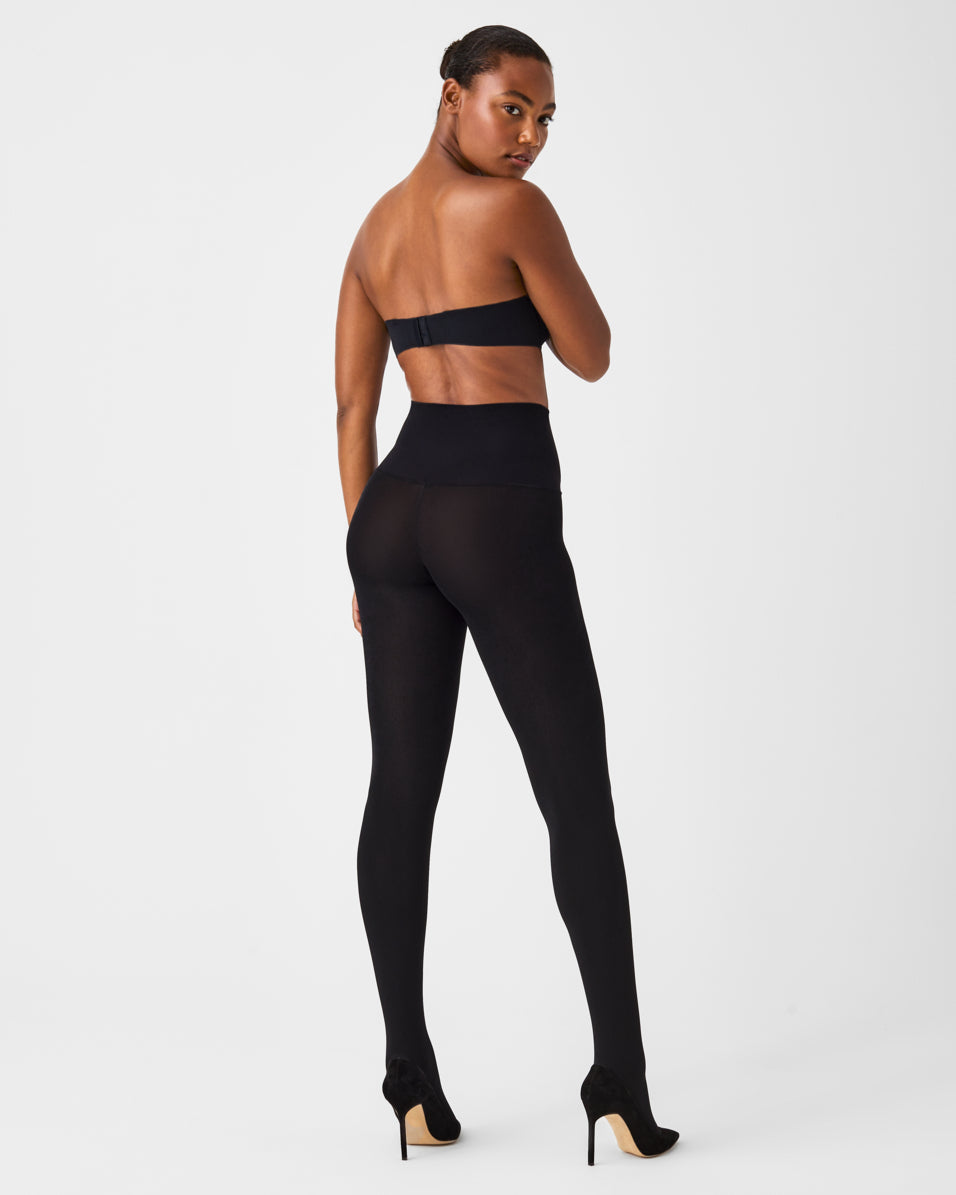 Black Ribbed Tights With Comfortable Luxe Waistband