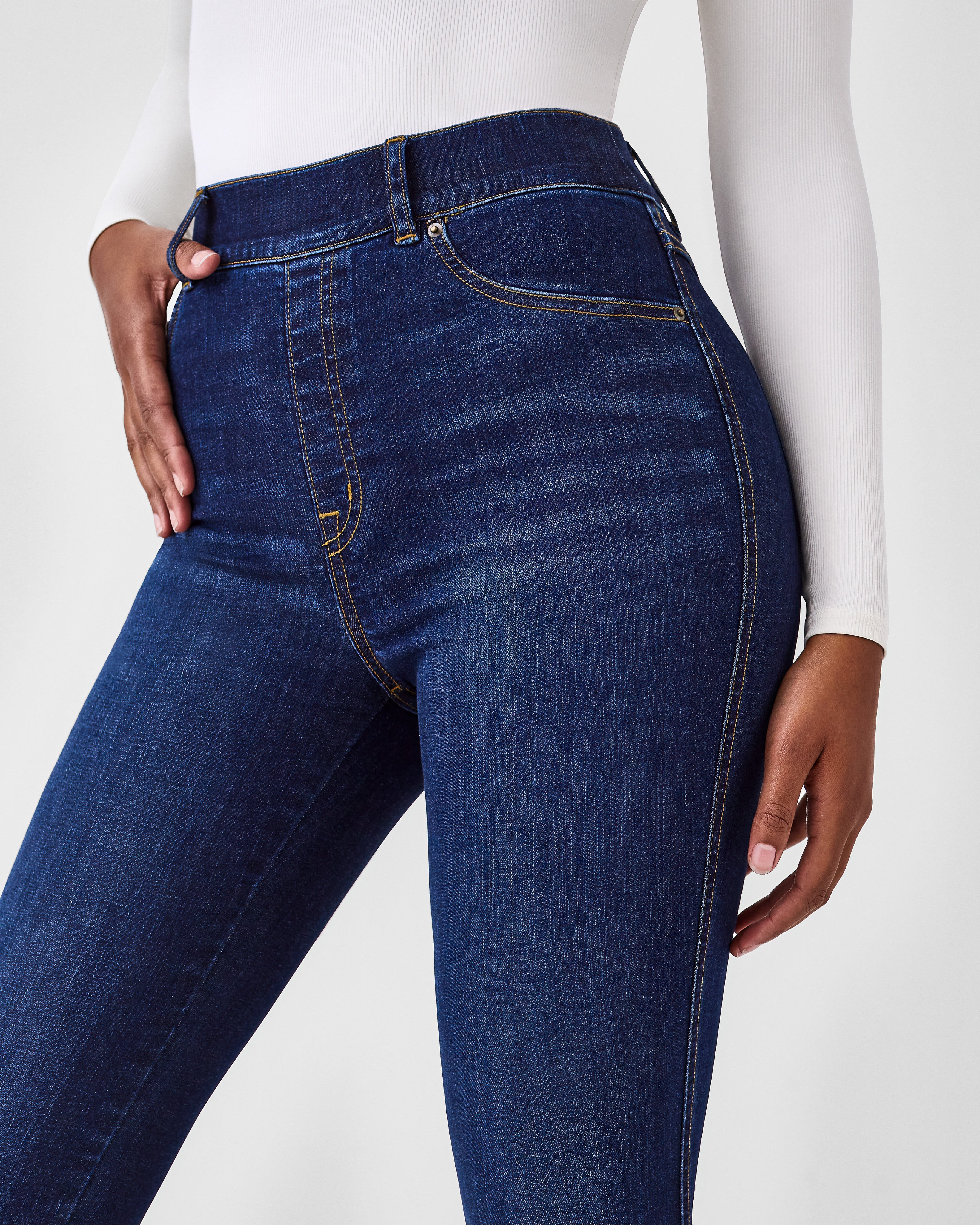 Spanx high rise flare jeans in dark wash
