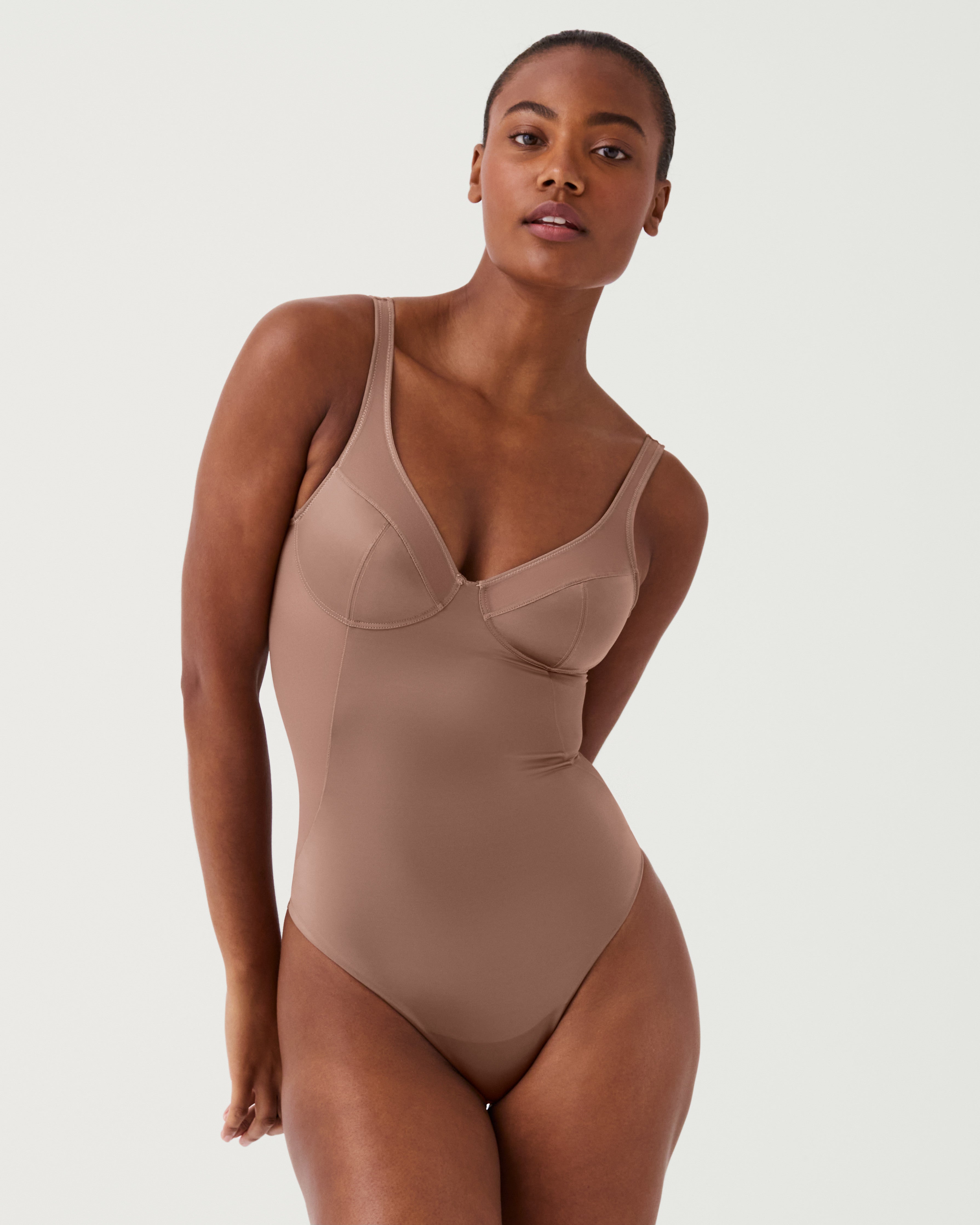 Spanx Sheer Fashion Mock Neck Thong Smoother Bodysuit Size S 177138