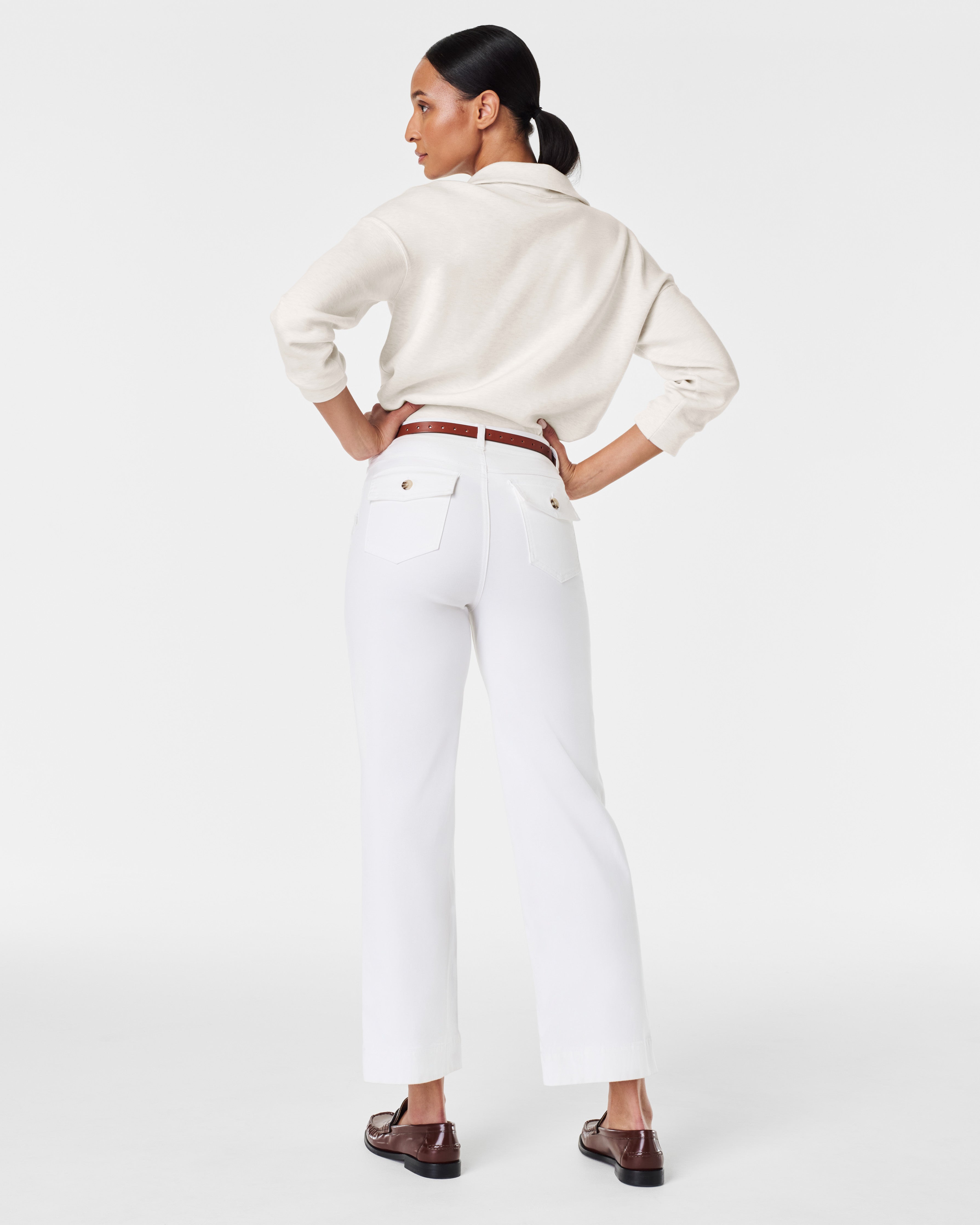 Spanx Stretch Twill Wide Leg Crop Pants In Almond At Nordstrom