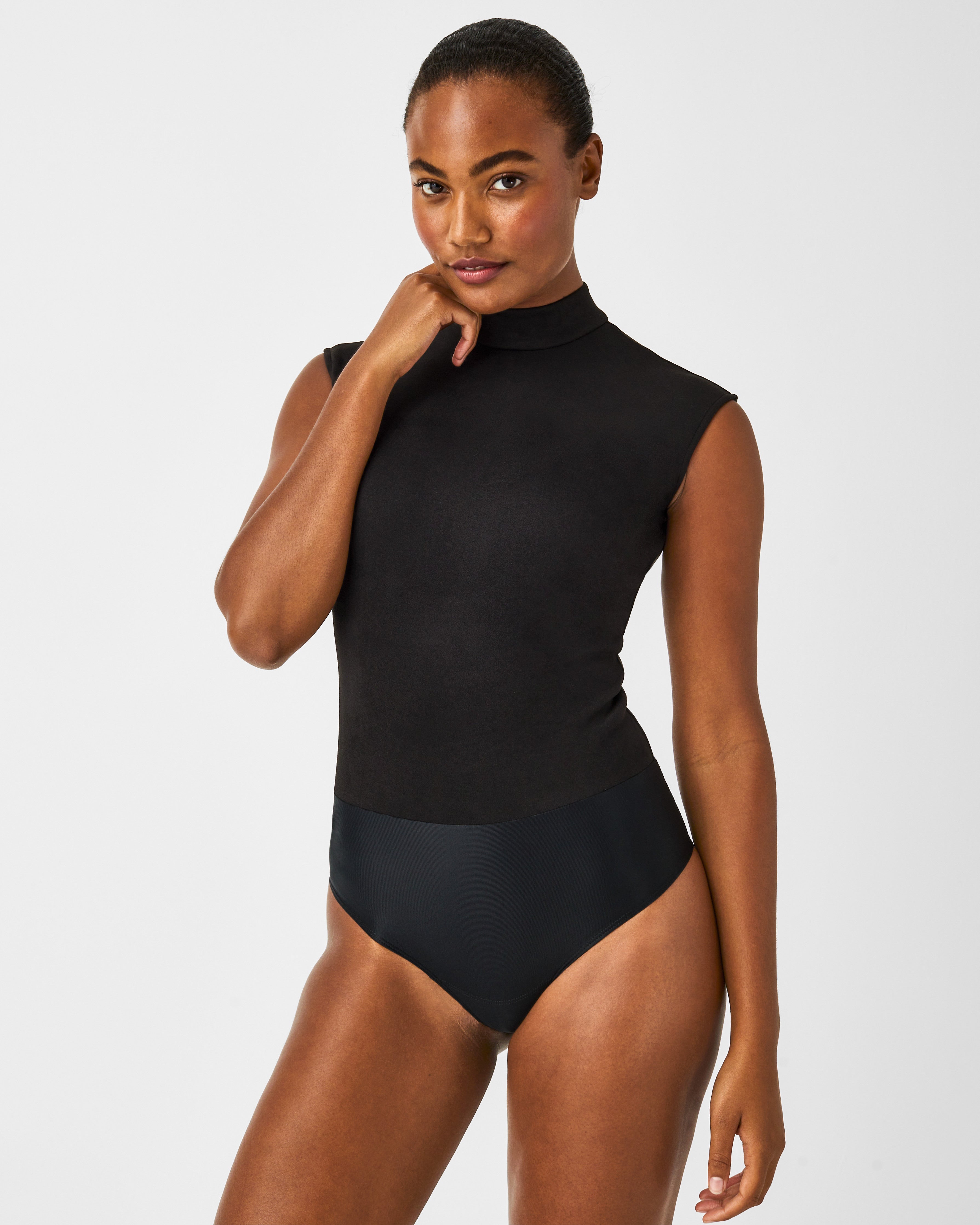 Suit Yourself Ribbed Mock Neck Sleeveless Bodysuit in Black - Spanx –  Willow and Bright