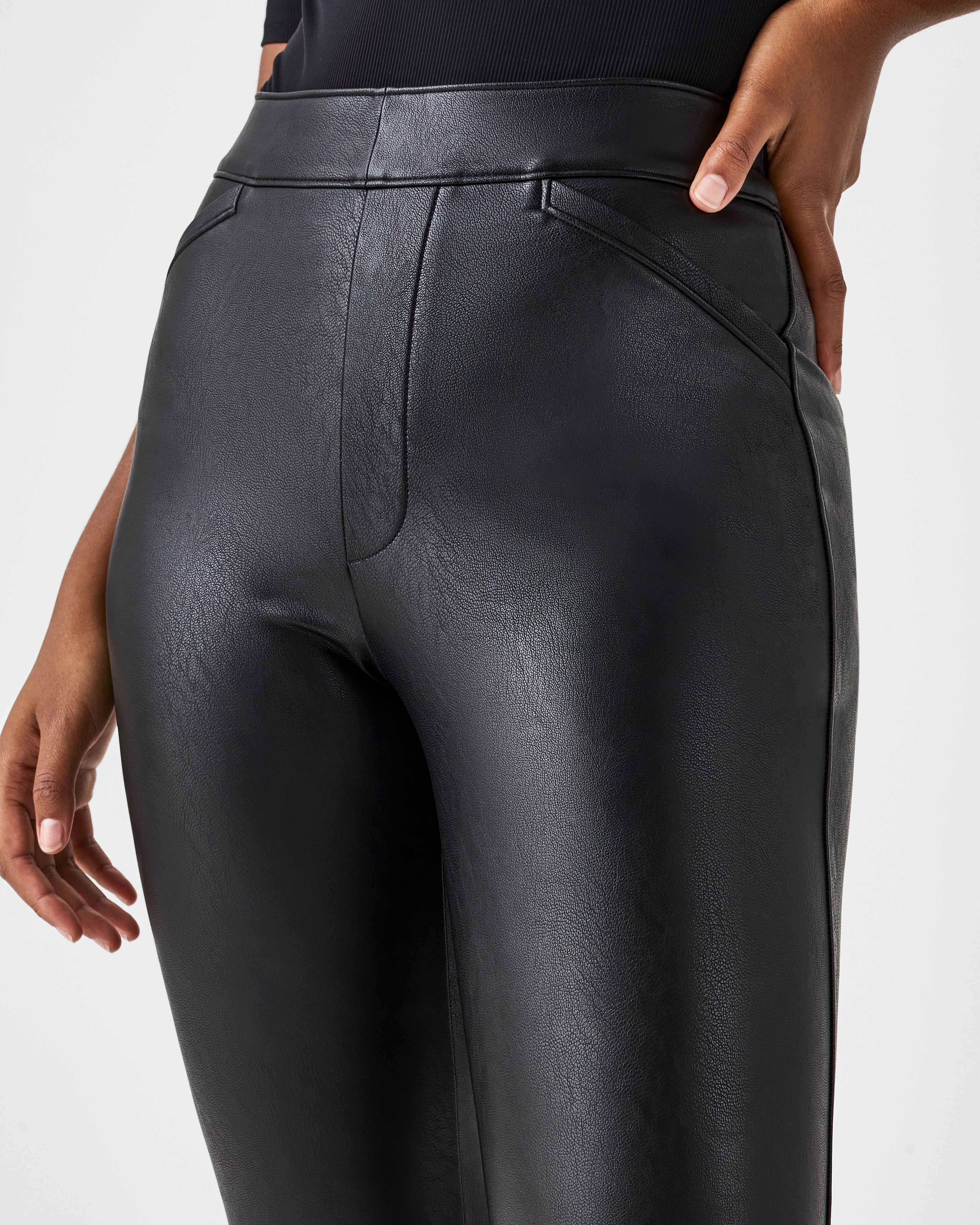 Black Faux Leather Flare Pant, Pants
