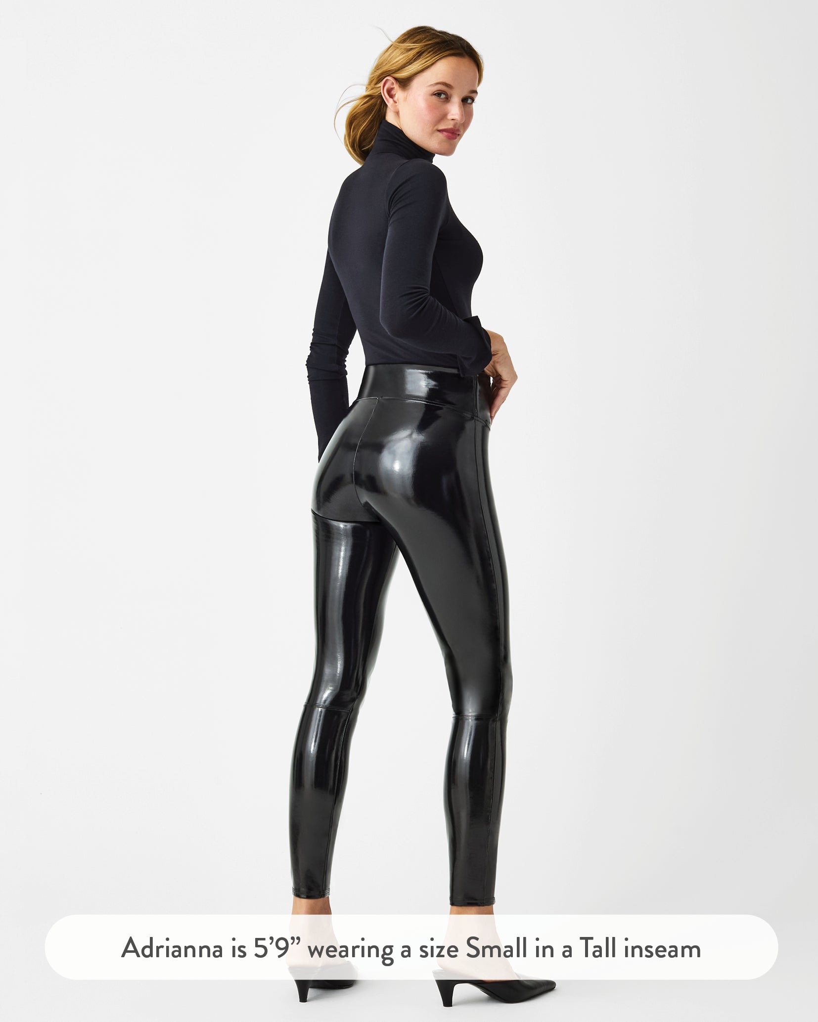 NEW SPANX Faux Patent Leather Leggings Women's Size S Black 20301R