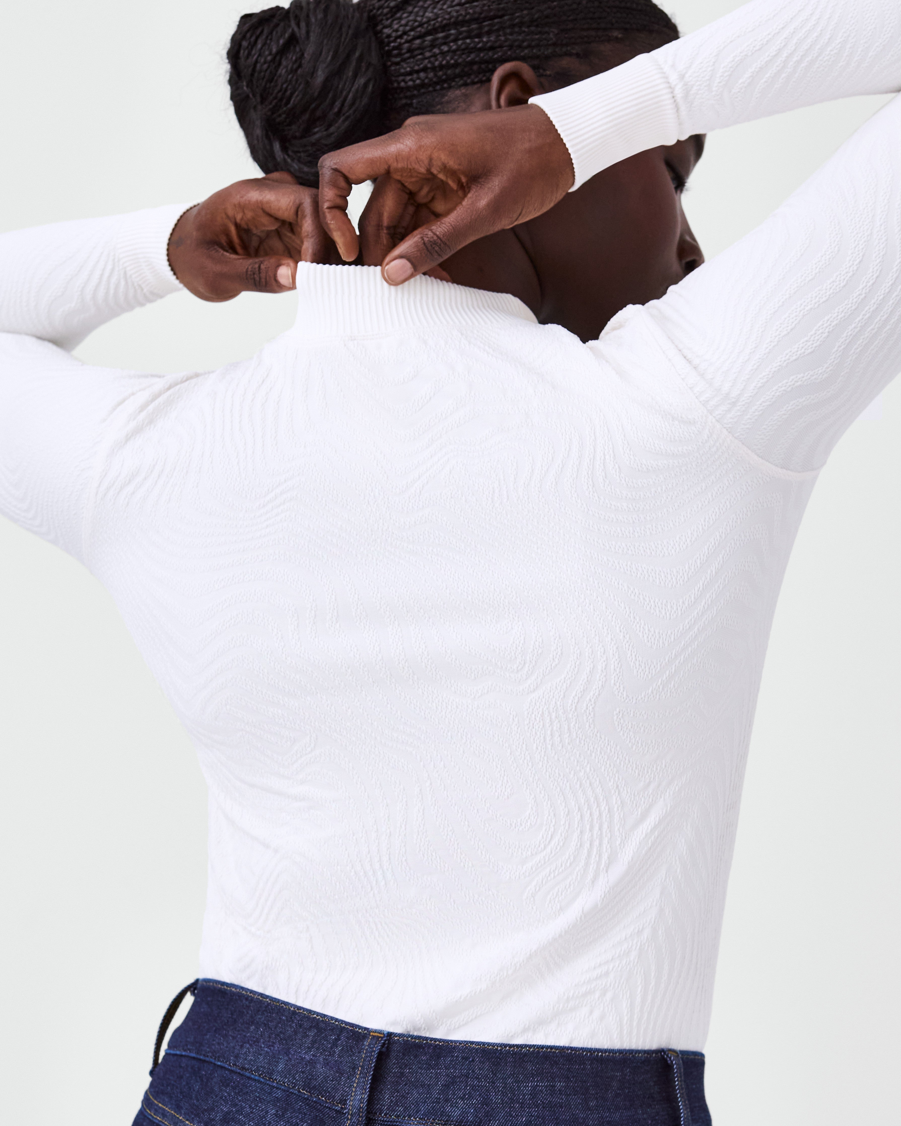 Spanx 3x White Dual layer Shapewear Control Top Long Sleeves Mock