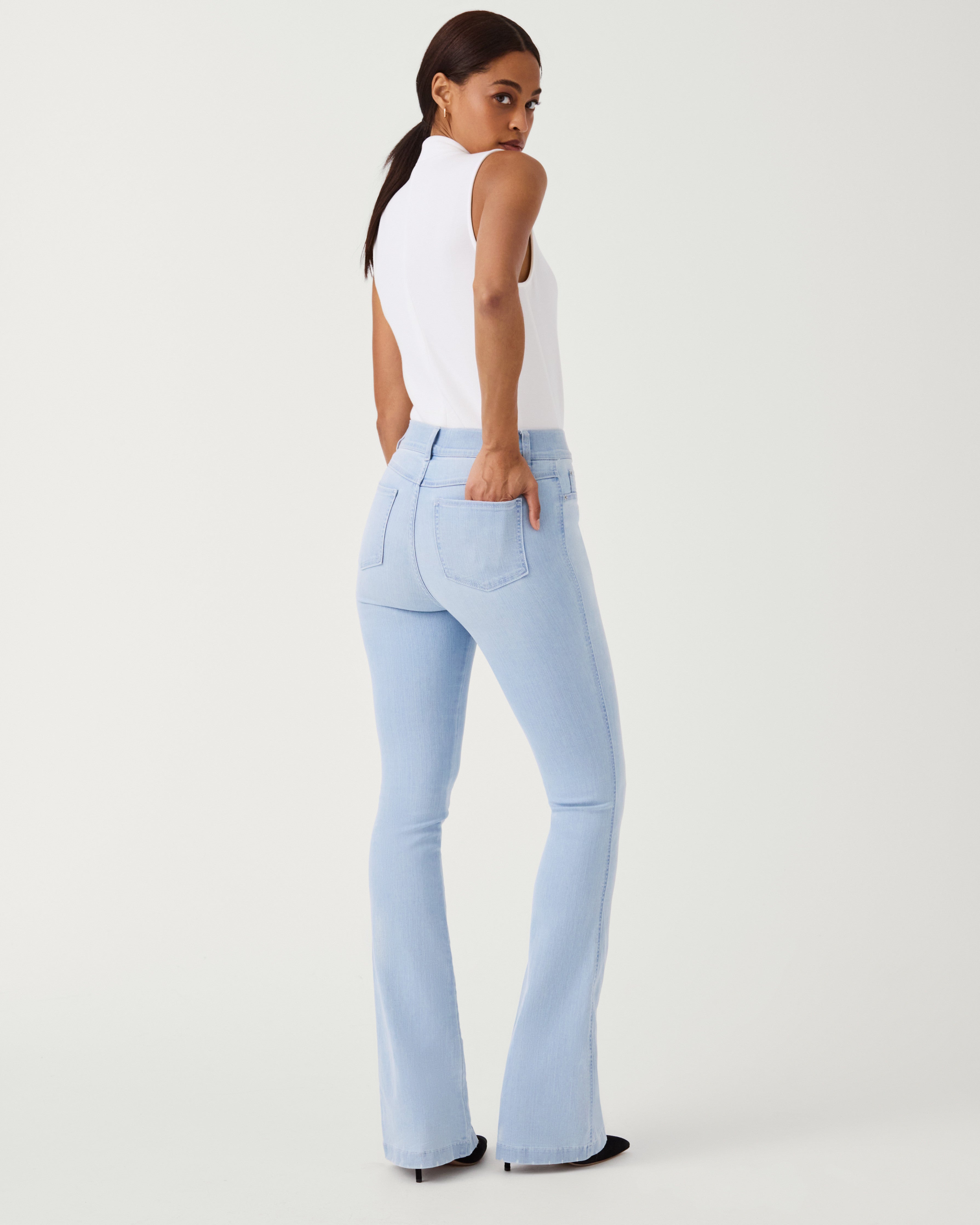 Women Light Wash High Rise Flare Jeans