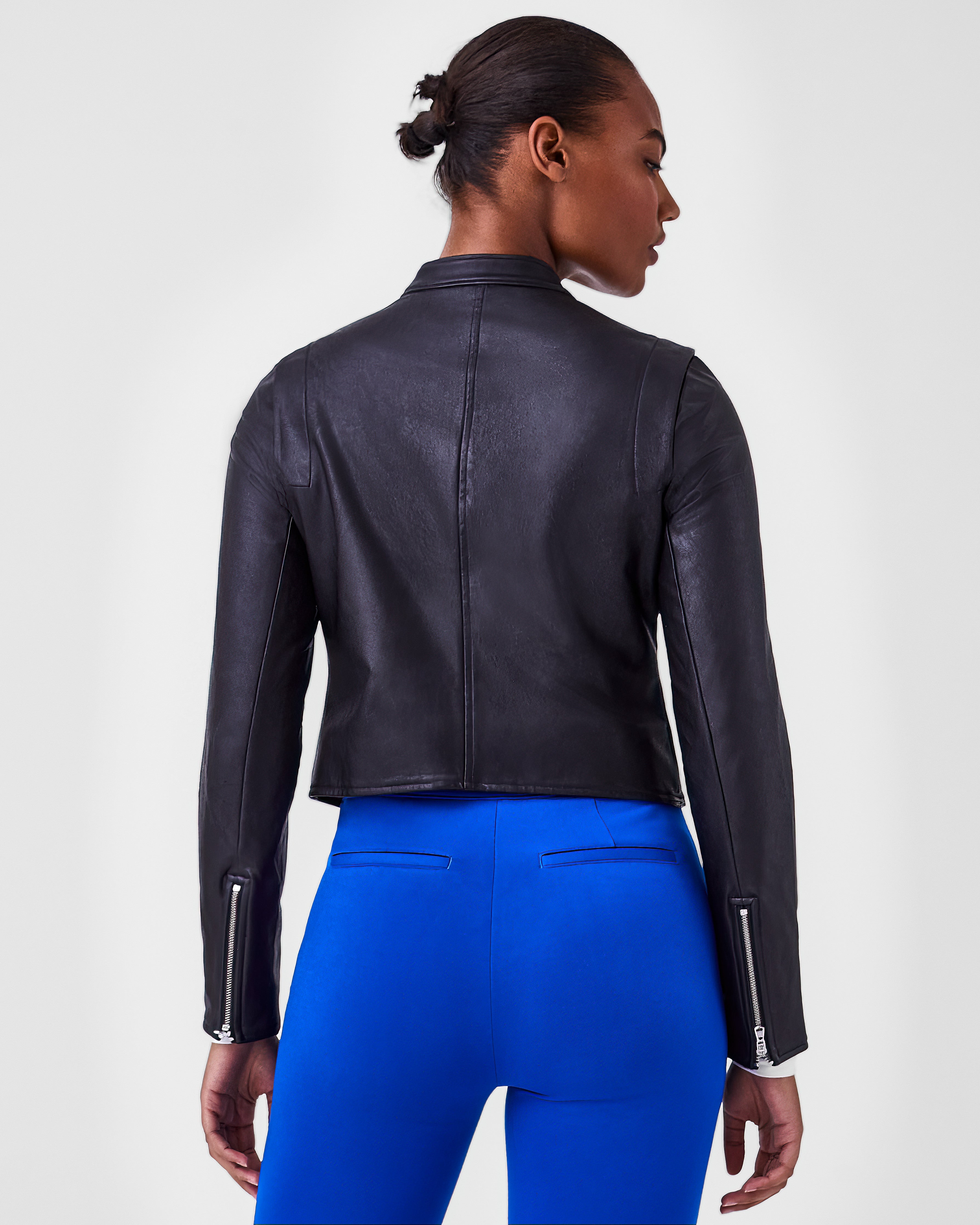 SPANX- LEATHER LIKE MOTO JACKET- LUXE BLACK – Sign of the Pampered