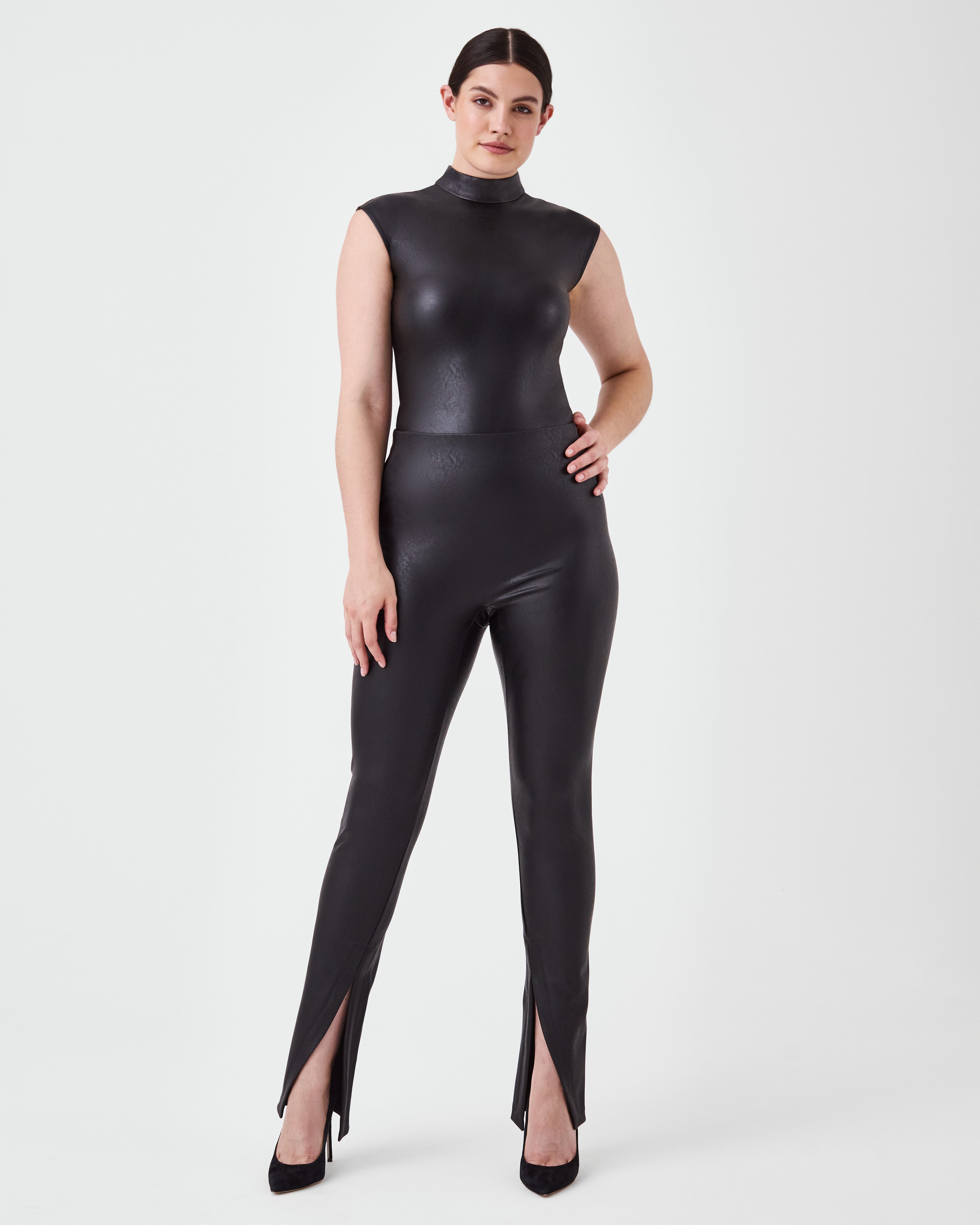 SPANX Mock Neck Bodysuit in Luxe Black