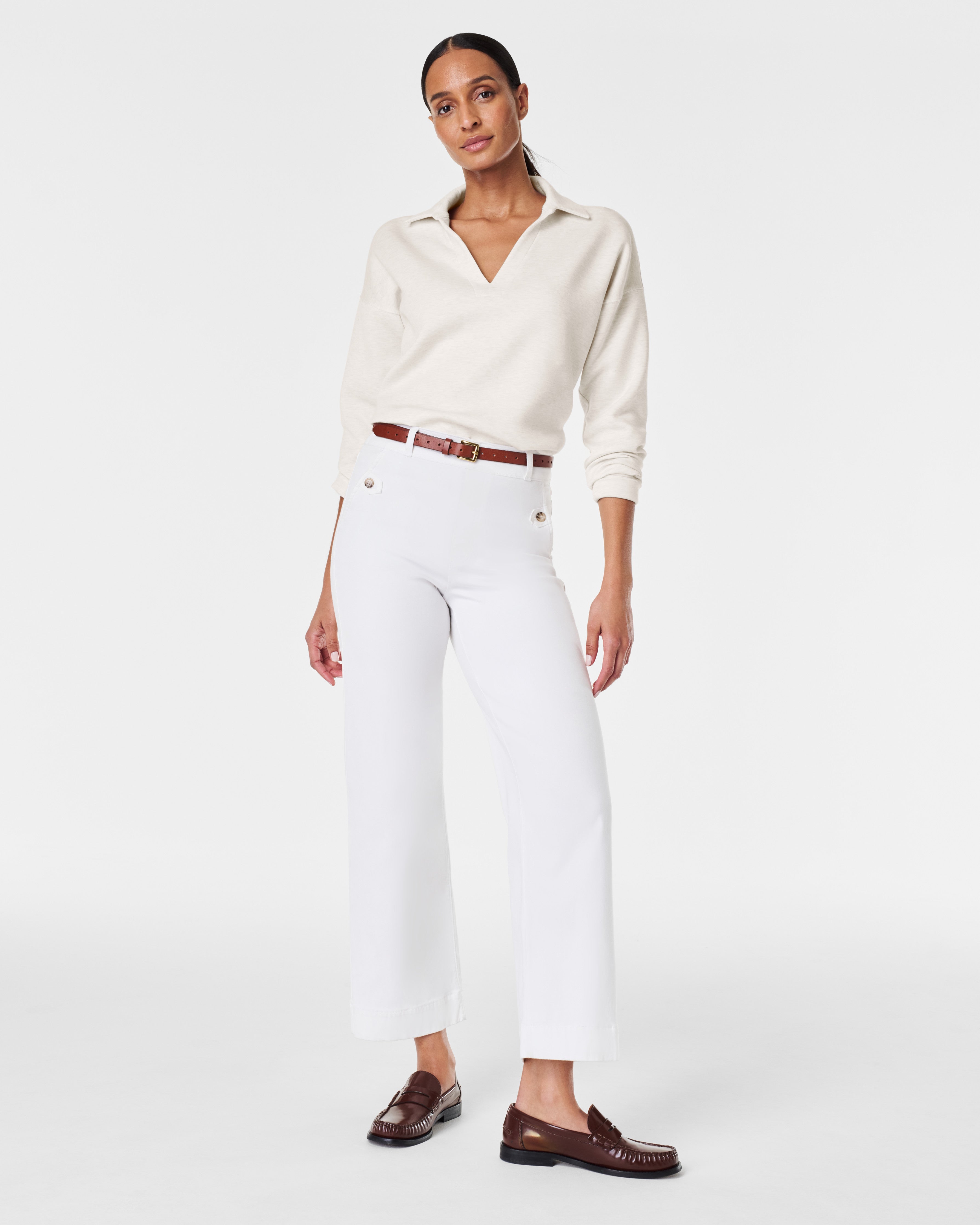 SPANX Stretch Twill Cropped Wide Leg Pant in Bright White