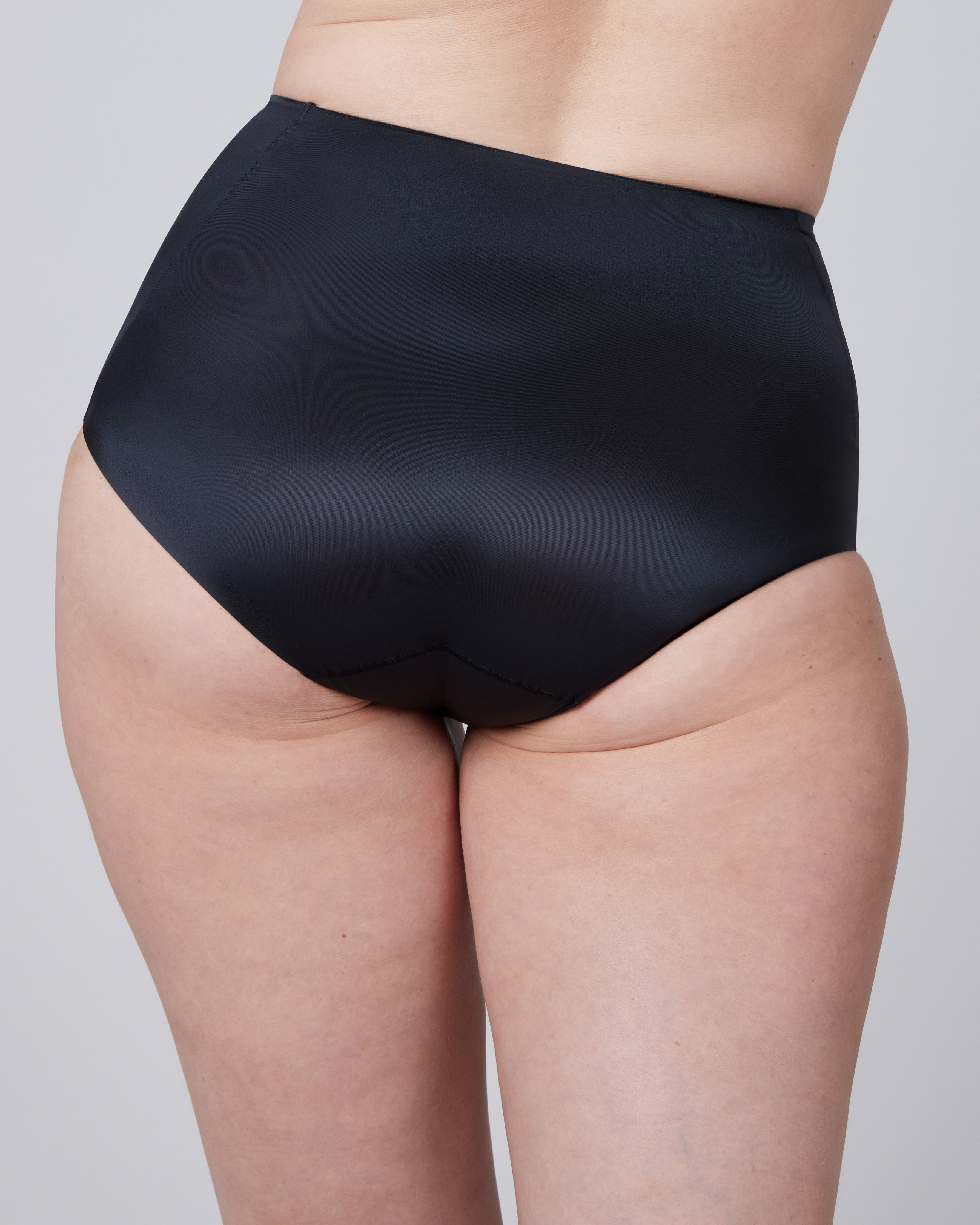 Plus Size Black Satin Control High Waisted Full Brief