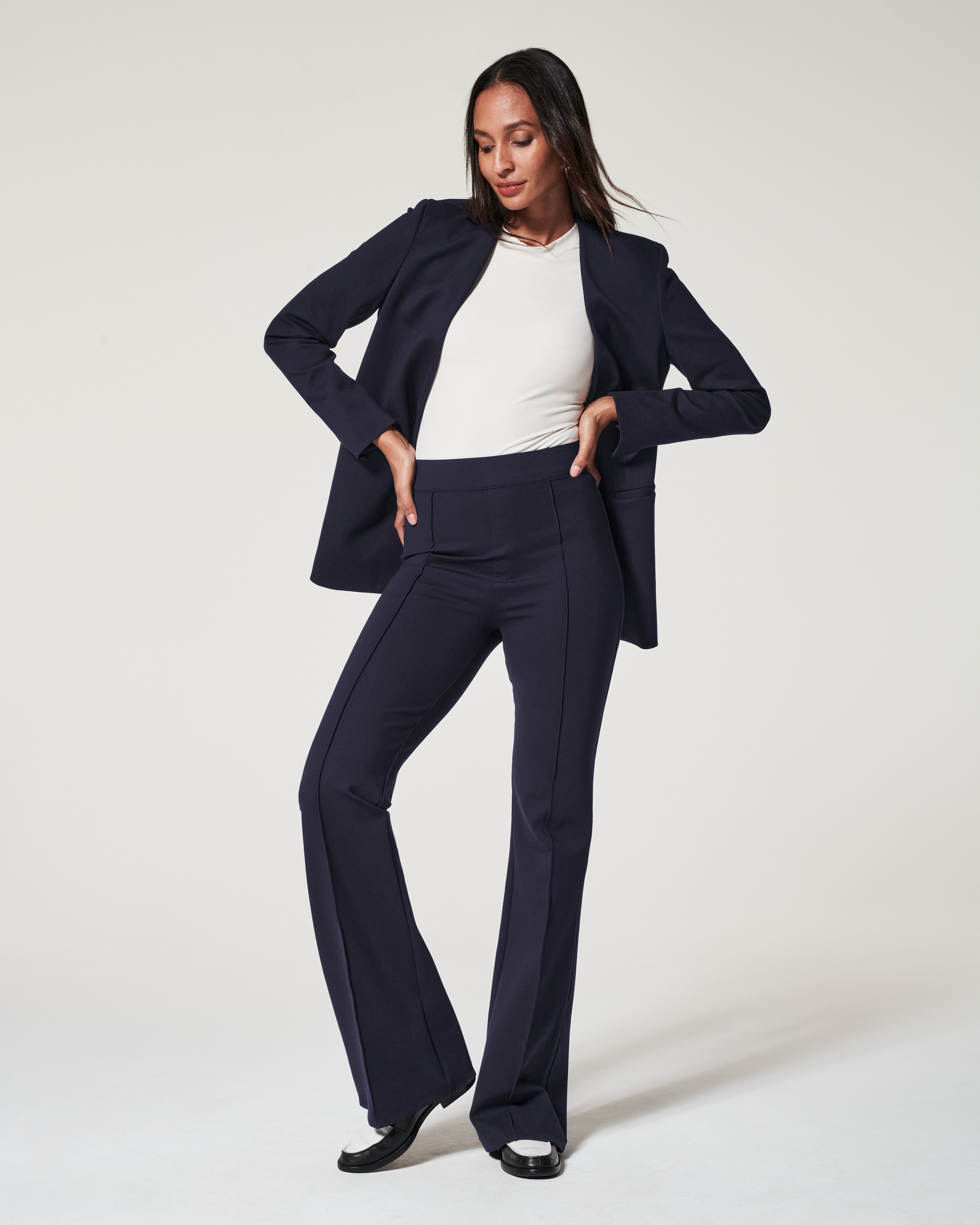 Spanx The Perfect Pant, Hi-rise Flare In Houndstooth Jacquard in Blue