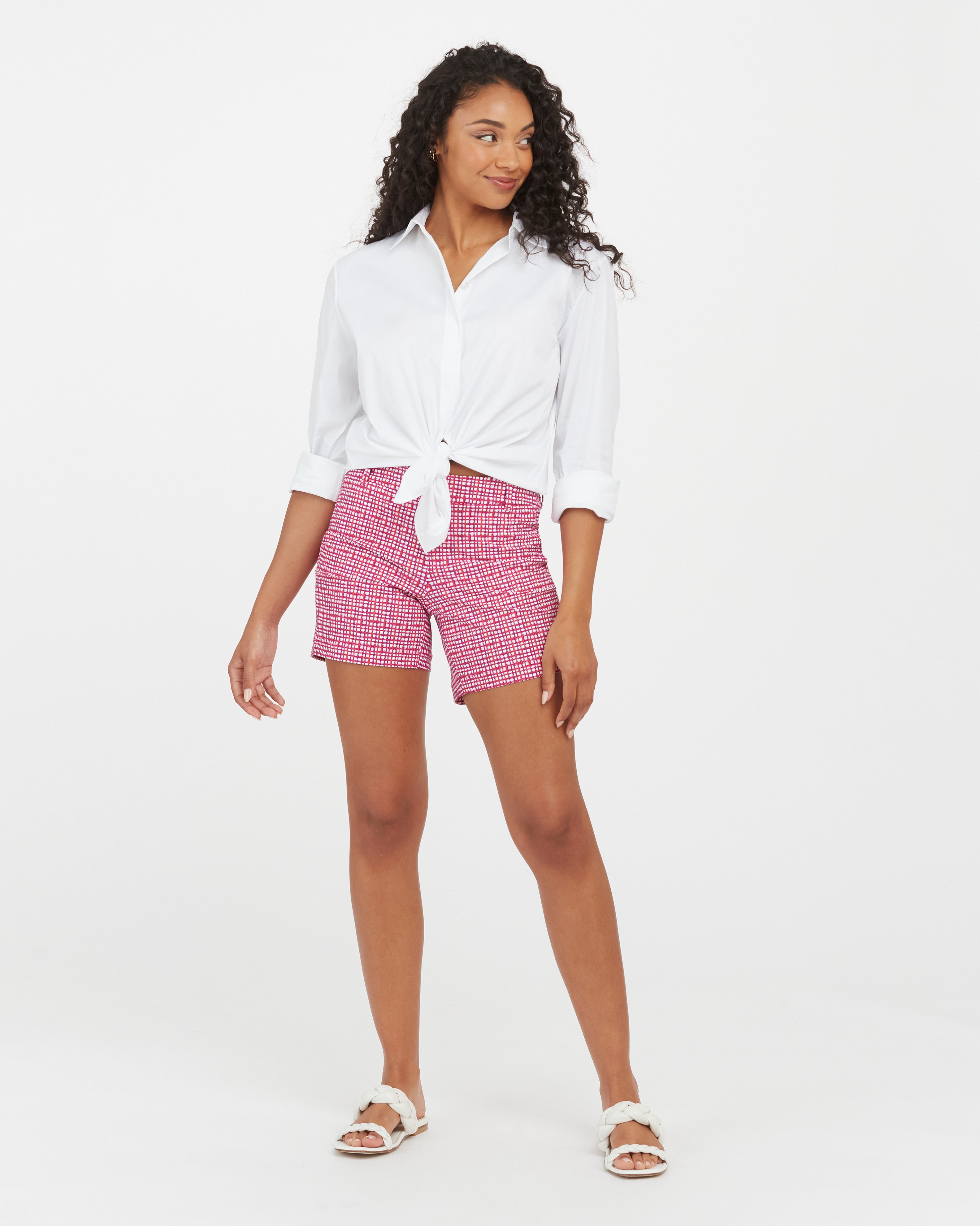 Spanx Sunshine Shorts 6 Womens Medium Blue Stripe Pull On Pockets 50213R  for sale online