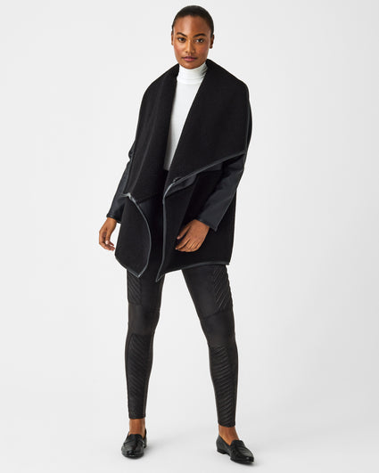 🧡 Spanx Fleece & Faux Leather Long Wrap Jacket
