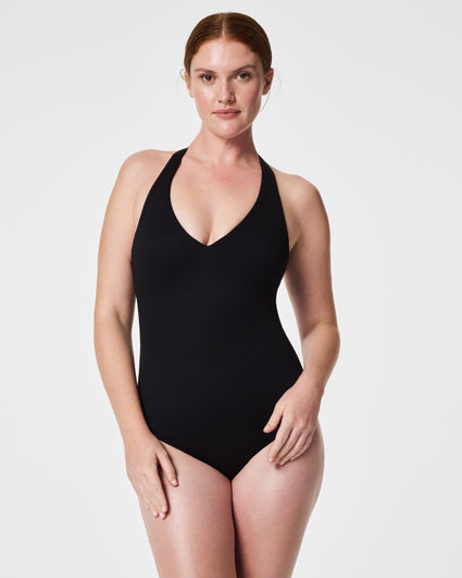 Spanx Halter Ruched Sides One Piece Slimming Swimsuit Size US14/UK