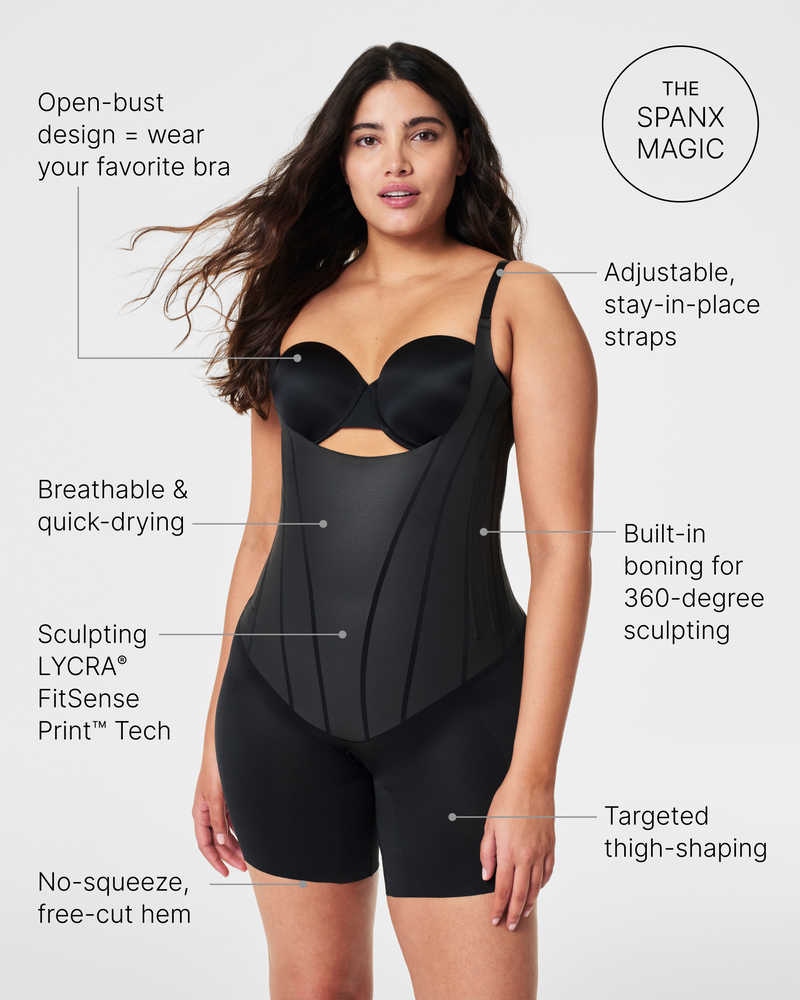 SPANXsculpt TotalContour Open Bust Mid Thigh Shapewear Bodysuit