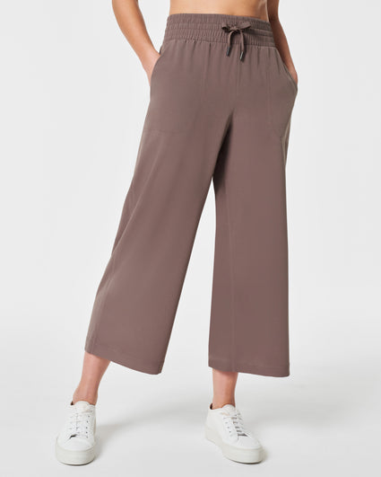 Spanx Pants Womens Medium Brown Wide Leg Cropped Stretch Twill Cotton