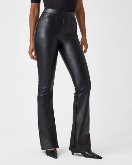 NWT SPANX 20457R Leather-Like Flare in Black Faux Pull-on Pants XS