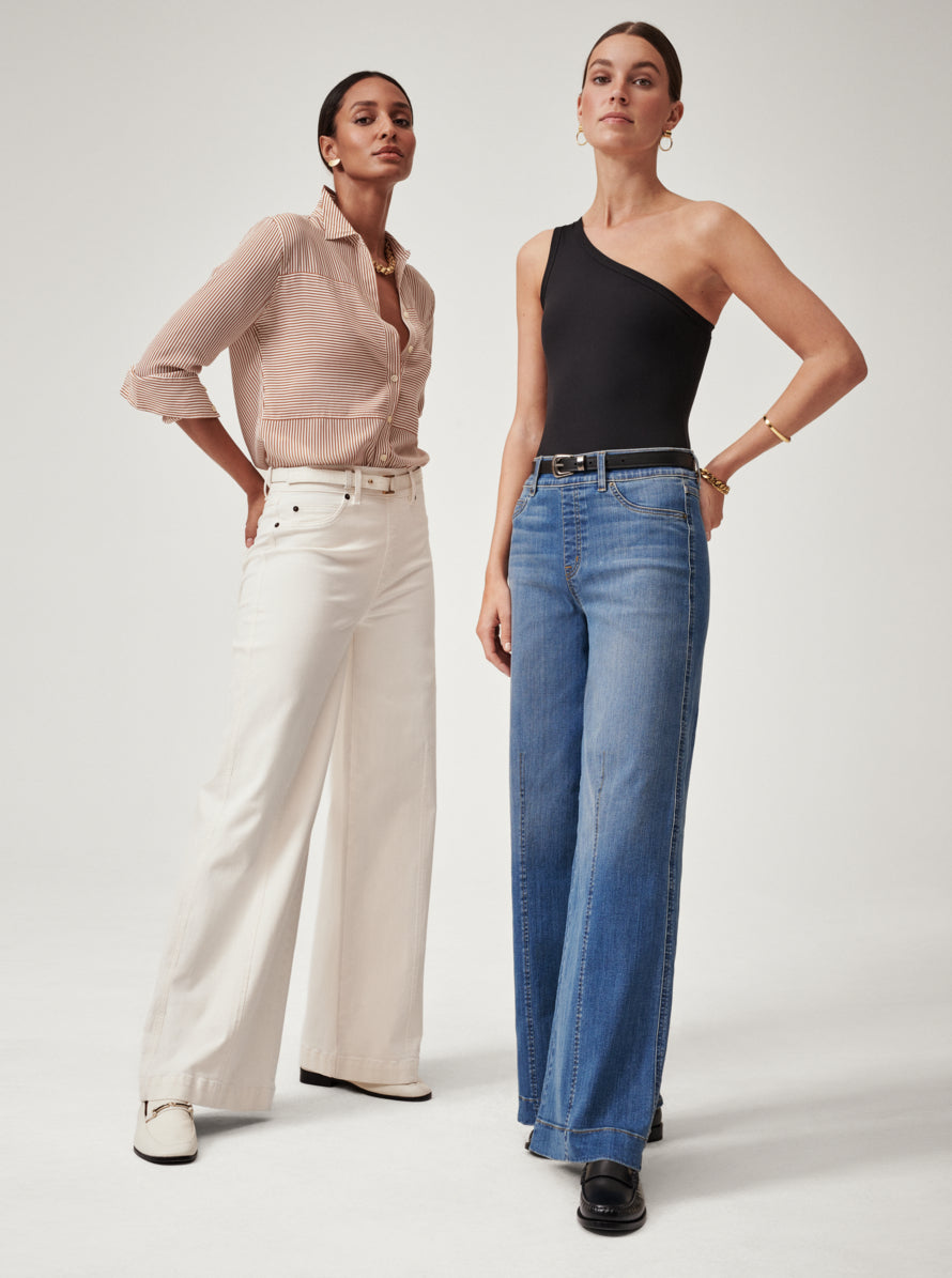 Seamed Front Wide Leg Jeans for Women Vintage Indigo SPANX
