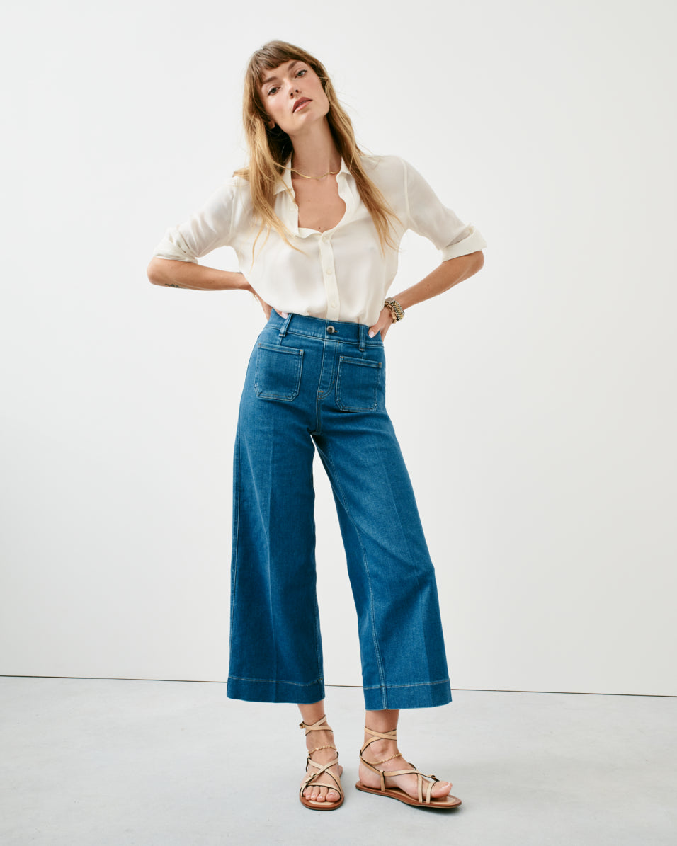 SPANXshape EveryWear Cropped Wide Leg Jeans with Patch Pockets