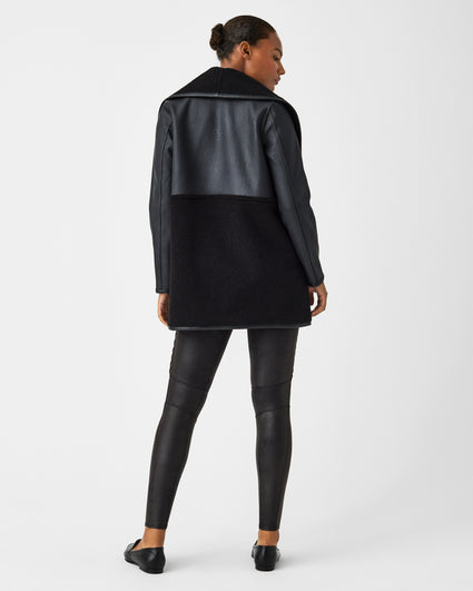 Fleece & Faux Leather Long Wrap Jacket – Spanx