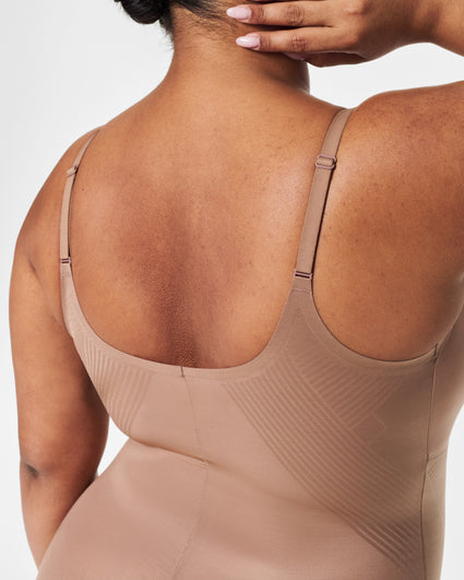 NEW $88 Spanx Thinstincts Open Bust Mid Thigh Bodysuit Black [SZ