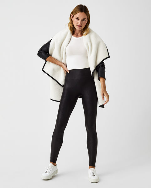Spanx - Fleece & Faux Leather Long Wrap Jacket Black/Snow - cozy look –  Brand Bar