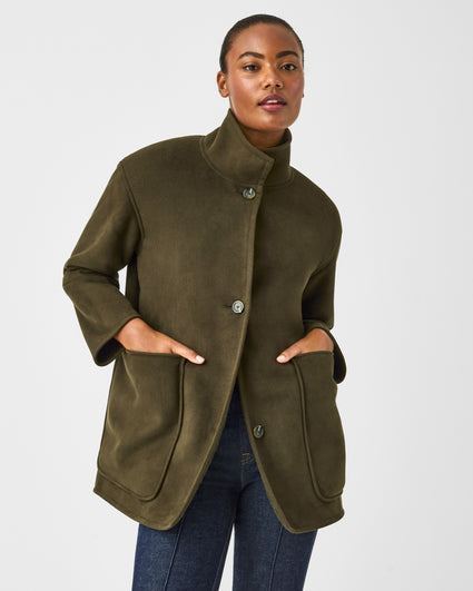 SPANX, Jackets & Coats, Spanx Reversible Suede Fleece Jacket Utility  Green 251