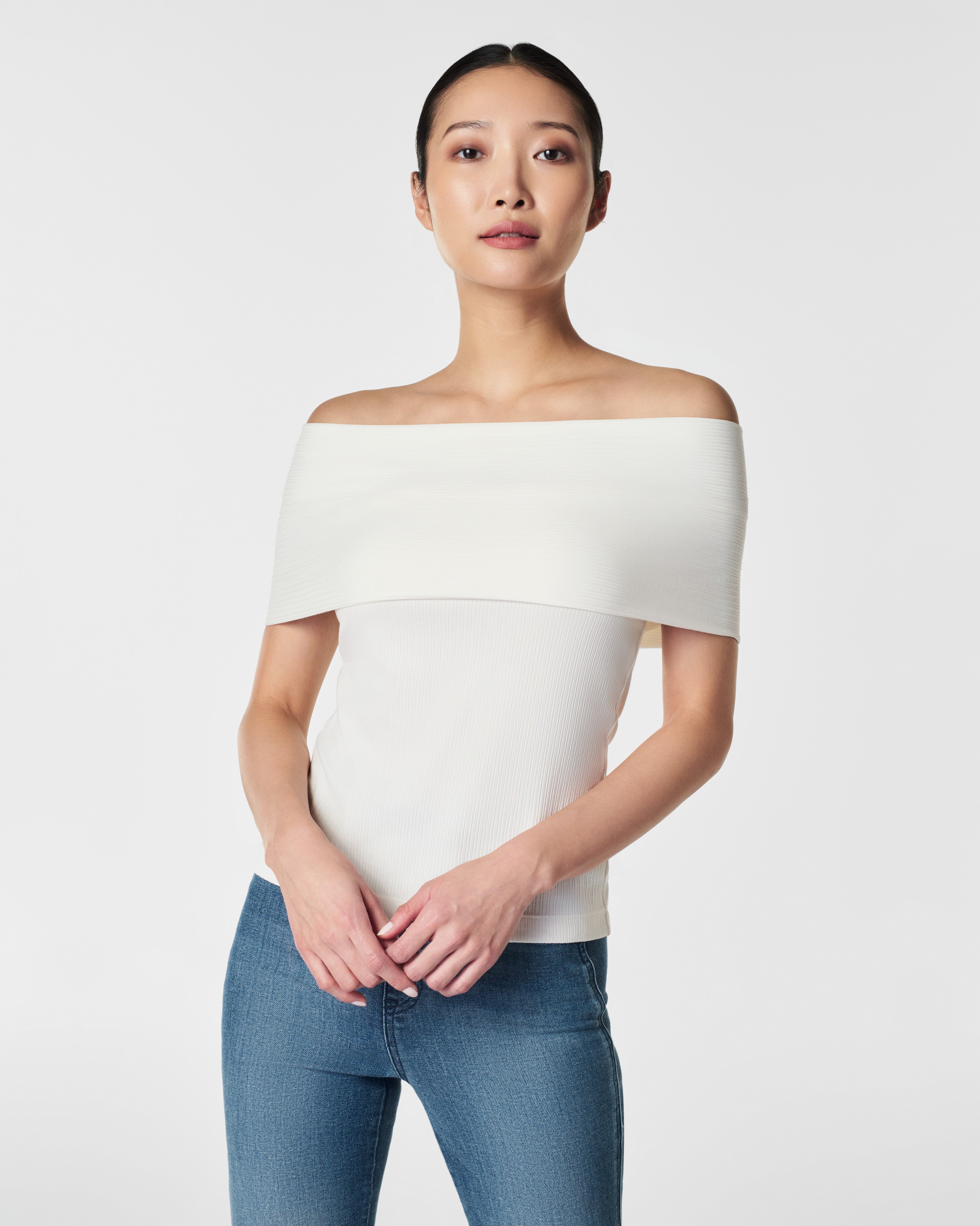 WHITE cheapest OFF-THE-SHOULDER RIB TOP