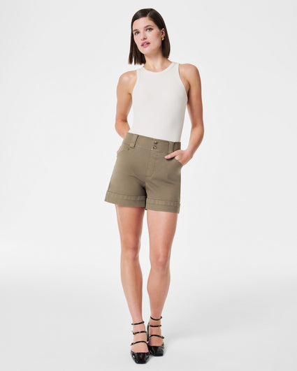 $78 SPANX Stretch Twill Pull-on Shorts 5 in Almond/khaki Size X-Large NEW!