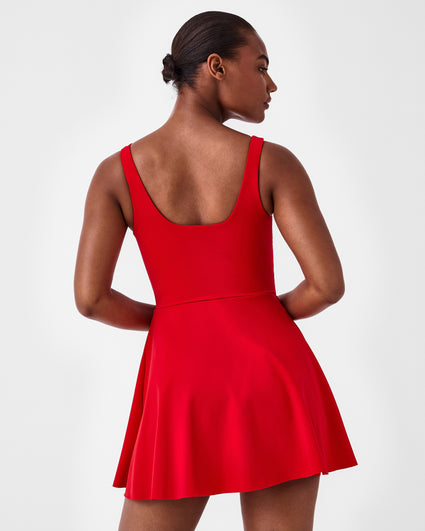 time to get up and get moving with some BOLD color this season!! my all new  bright red @spanx active fit and flare dress = the perfect