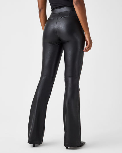 Faux Leather Flared Leggings Black Tights Pleather Pants for Women Bell  Bottom Split Leg (Black, Medium) at  Women's Clothing store