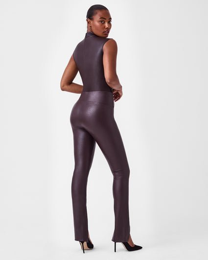 This  faux leather shapwear bodysuit is for sure a stunner