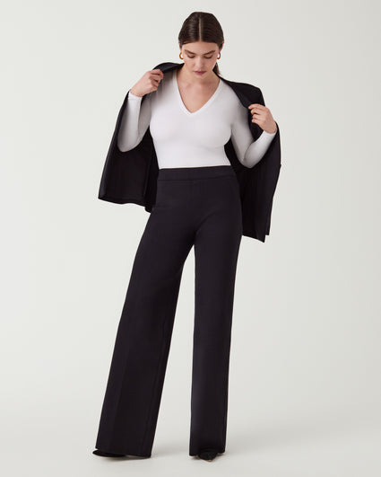Spanx Size XL Black Cotton Blend Back Pocket Flat Front Straight Wide Cut  Pants — Labels Resale Boutique