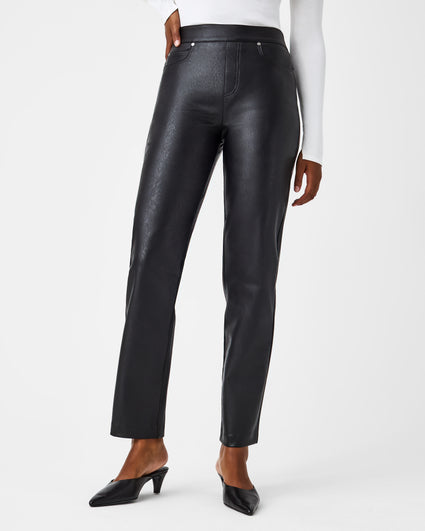 Monki patent straight leg trousers in black | ASOS