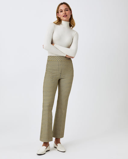 Casual Mid Waist Houndstooth Flared Pants - Black / XL