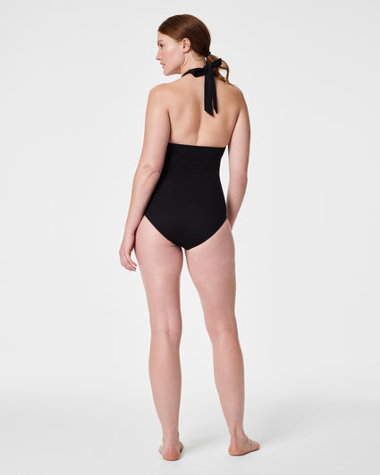 Framont Halter Top One Piece BodySuit with builtin bra and elastic rib