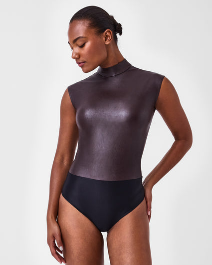 Leather-Like Mock Neck Bodysuit – Spanx