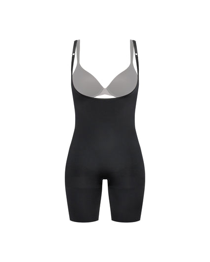 SPANX 1056 Slimmer & Shine Butt Boosting Mid Thigh Shaper Bodysuit Medium 6  - 8