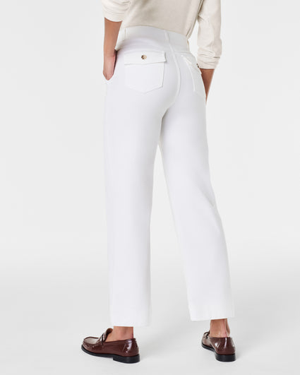 Stretch Twill Cropped Wide Leg Pant,Women's High Waist Casual Wide Leg  Pants Tummy Control with Pockets (Color : White, Size : XX-Large)
