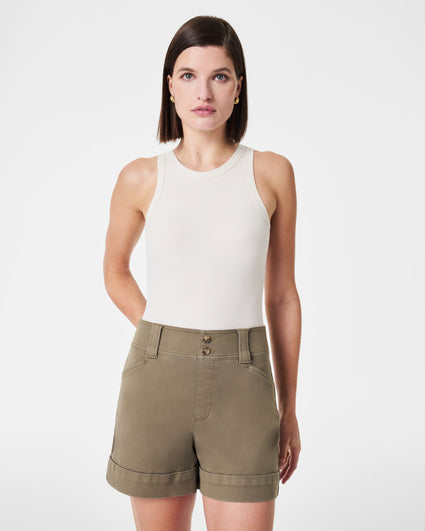 $78 SPANX Stretch Twill Pull-on Shorts 5 in Almond/khaki Size X-Large NEW!