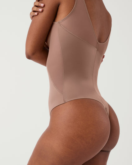 Spanx Shaping Satin thong bodysuit with tummy smoothing detail in