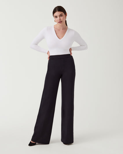 Spanx Size XL Black Cotton Blend Back Pocket Flat Front Straight Wide Cut  Pants — Labels Resale Boutique