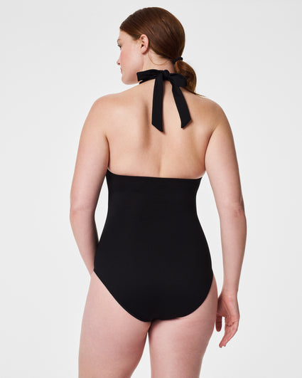 Spanx Swim Halter Top Black White Zigzag Print Tankini Gold Detail Women  Size 8 - $15 - From Raynika