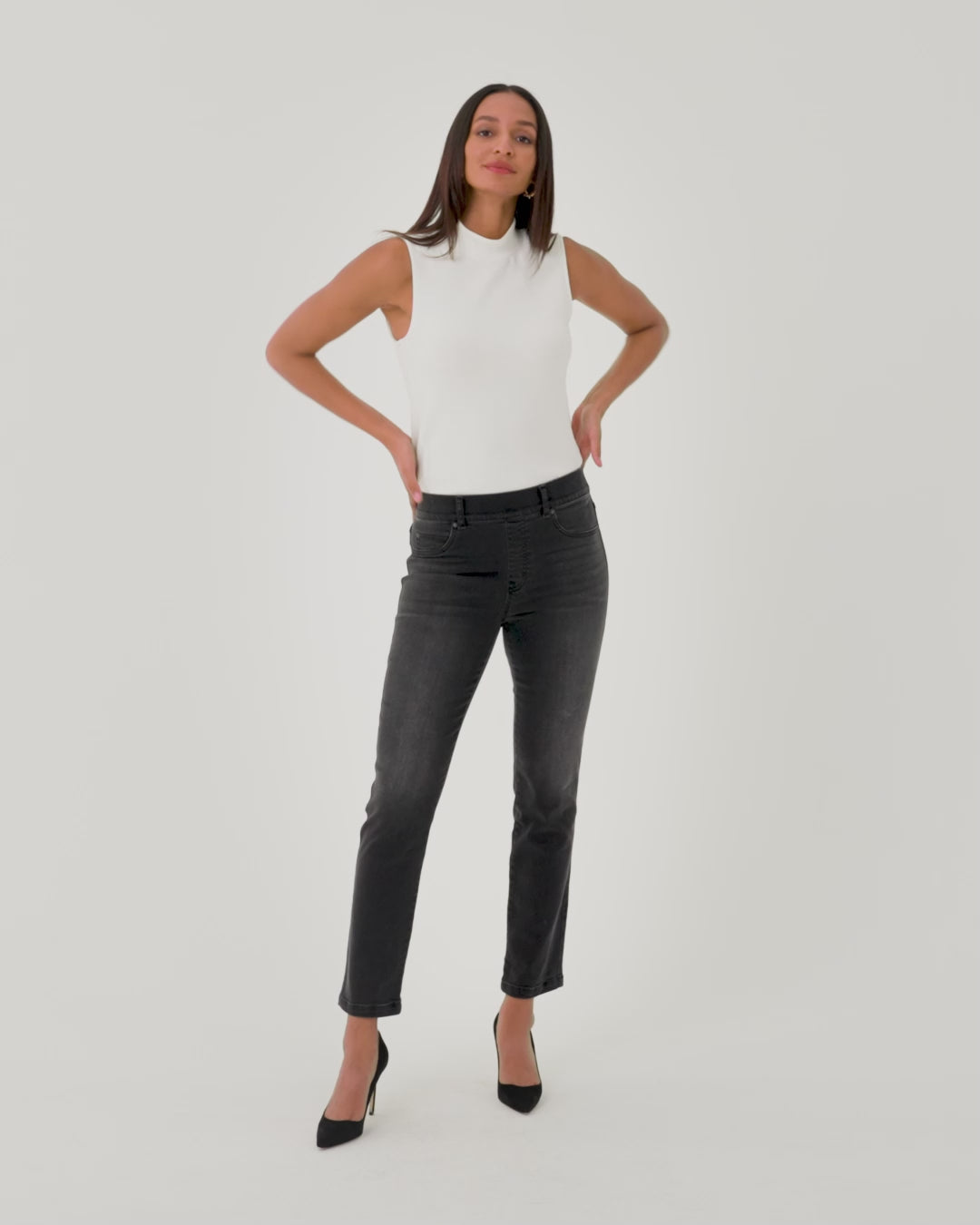 New Women's SPANX 20278T Black Ankle Skinny Jeans Size Plus Tall