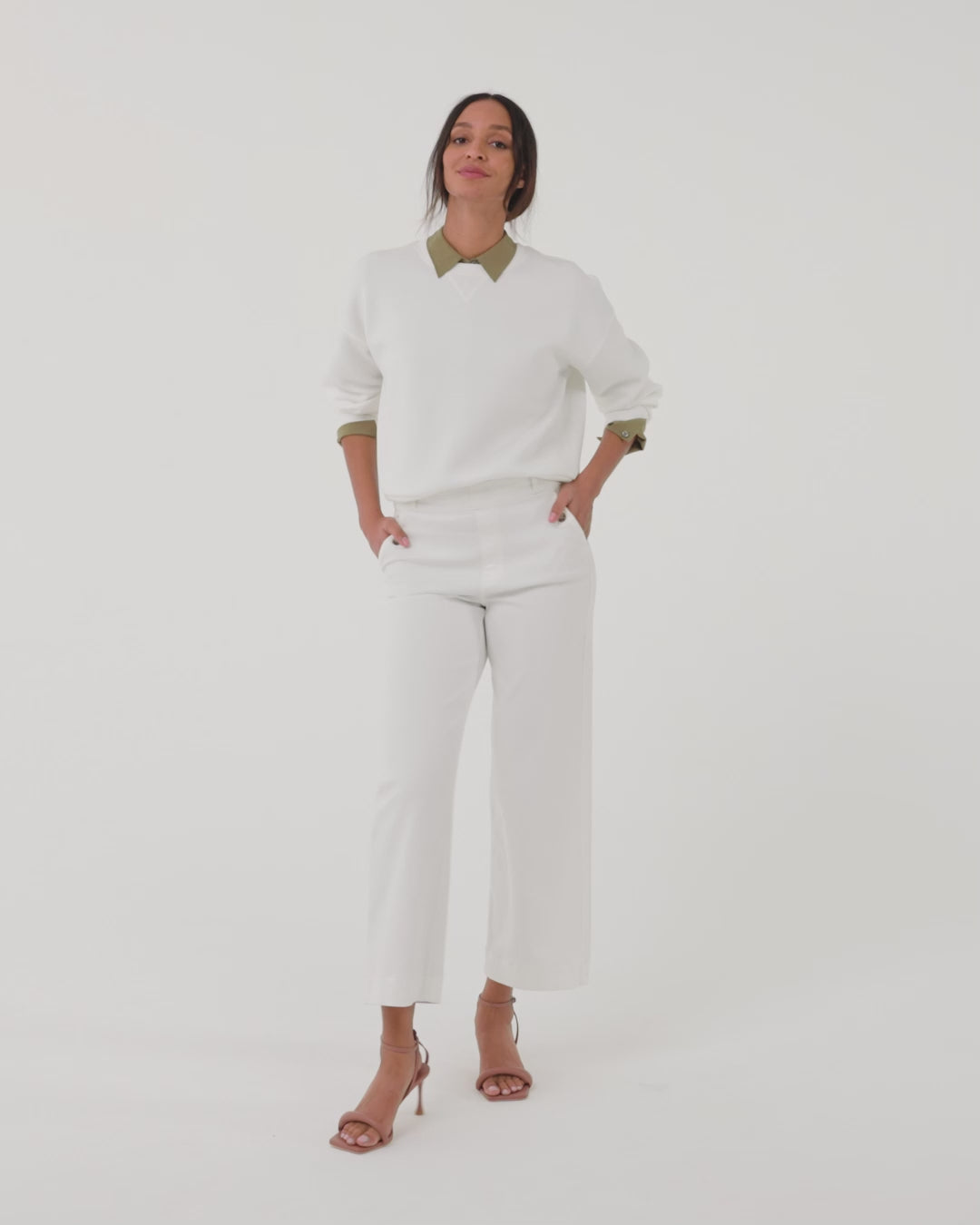 Buy Spanx Stretch Twill Cropped Wide Leg White Trousers from the Laura  Ashley online shop