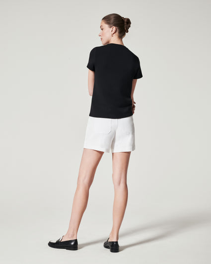 SPANX Women's Sunshine Black Short Sleeve Zipper Top T-Shirt (as1, Alpha,  x_s, Regular, Regular) at  Women's Clothing store