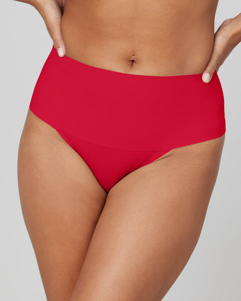 Spanx Swim Bottom Mid Waisted Shaping Suits Red Power Mesh Rear Lyrca UPF50  2658